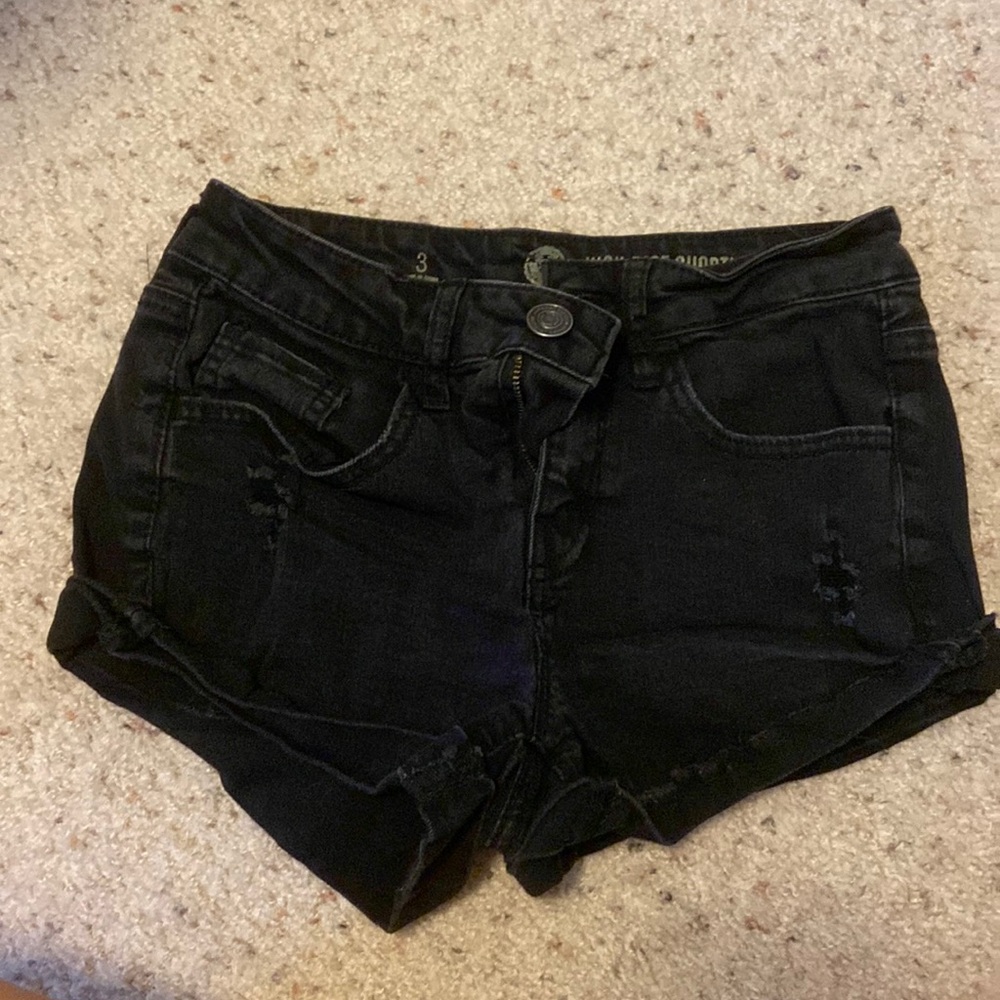 SO high rise black denim shorts.